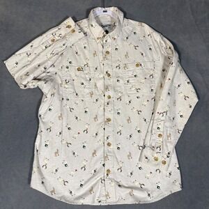 Duluth Trading Co Mens Large Relaxed Fit Holiday Llama Reindeer Cotton Shirt